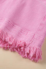 Load image into Gallery viewer, Pink Frayed Edge Mid Rise Denim Shorts - Fashion Queen -  13
