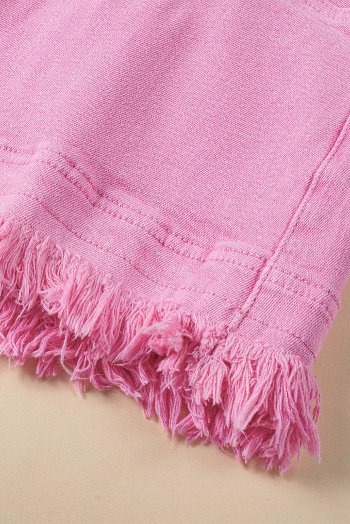 Pink Frayed Edge Mid Rise Denim Shorts - Fashion Queen -  13