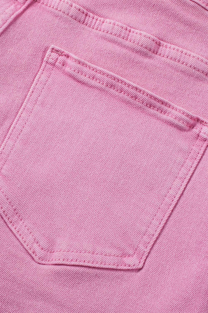 Pink Frayed Edge Mid Rise Denim Shorts - Fashion Queen -  16