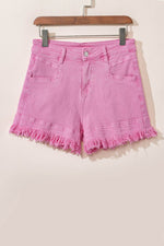 Load image into Gallery viewer, Pink Frayed Edge Mid Rise Denim Shorts - Fashion Queen -  6
