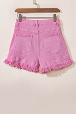 Load image into Gallery viewer, Pink Frayed Edge Mid Rise Denim Shorts - Fashion Queen -  7
