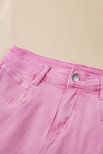 Load image into Gallery viewer, Pink Frayed Edge Mid Rise Denim Shorts - Fashion Queen -  8
