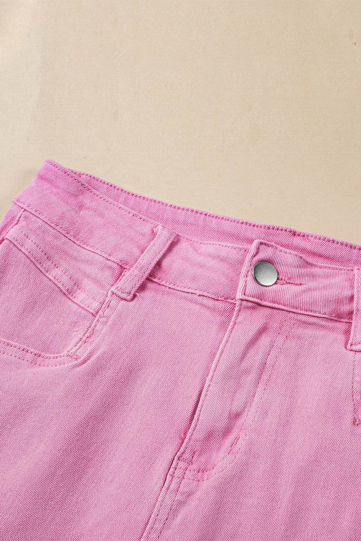 Pink Frayed Edge Mid Rise Denim Shorts - Fashion Queen -  8