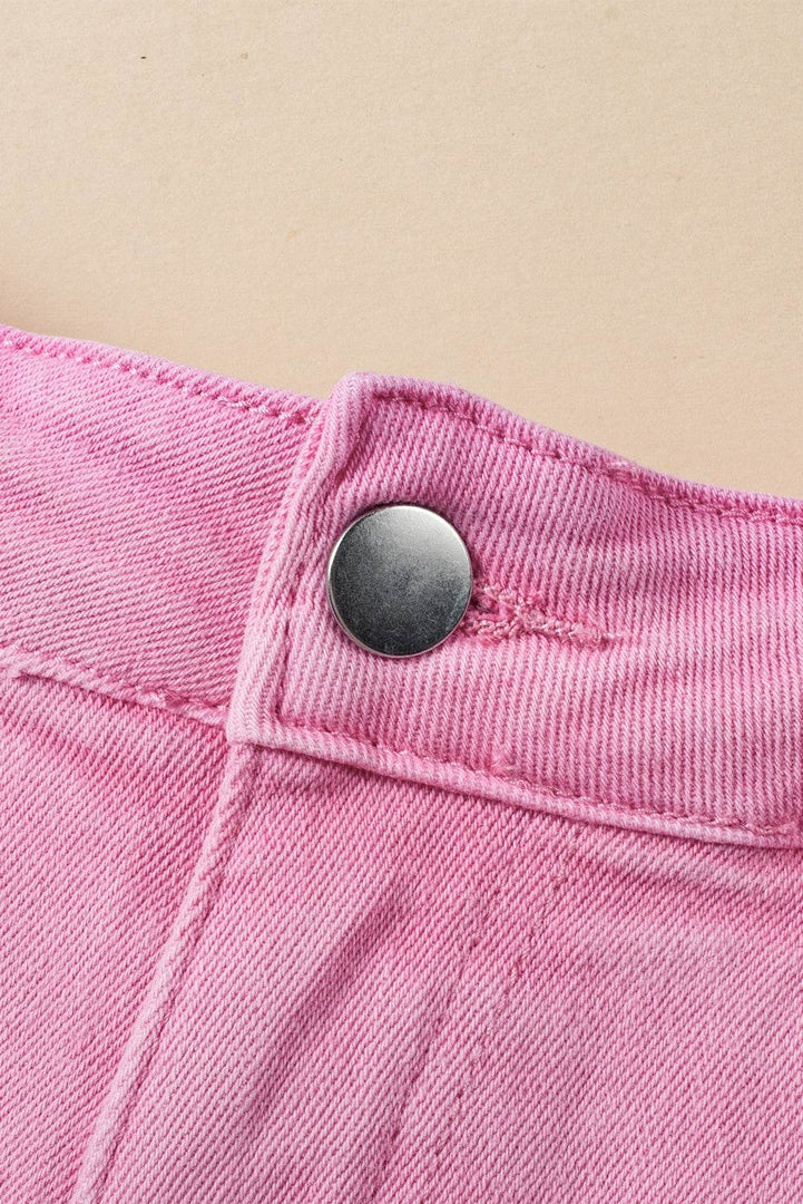 Pink Frayed Edge Mid Rise Denim Shorts - Fashion Queen -  9