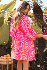 Load image into Gallery viewer, Pink Leopard Print Elasticated V Neck 3/4 Puff Sleeve Dress - Fashion Queen -  2
