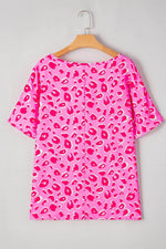 Load image into Gallery viewer, Pink Leopard V Neck Loose Short Sleeve Top - Fashion Queen -  5
