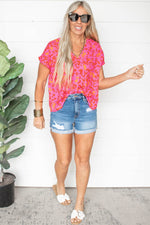 Load image into Gallery viewer, Pink Leopard V Neck Short Sleeve Blouse - Fashion Queen -  8
