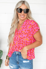 Load image into Gallery viewer, Pink Leopard V Neck Short Sleeve Blouse - Fashion Queen -  9
