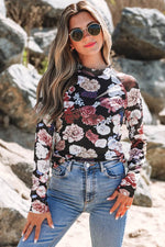 Load image into Gallery viewer, Pink Mesh Floral Print Mock Neck Long Sleeve Slim Top - Fashion Queen -  16
