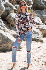 Load image into Gallery viewer, Pink Mesh Floral Print Mock Neck Long Sleeve Slim Top - Fashion Queen -  20
