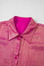 Load image into Gallery viewer, Pink Metallic Sheen Short Sleeve Buttoned Front Casual Shirt - Fashion Queen -  20
