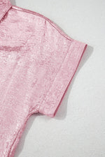 Load image into Gallery viewer, Pink Metallic Sheen Short Sleeve Buttoned Front Casual Shirt - Fashion Queen -  5
