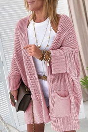 Pink Oversized Fold Over Sleeve Open Front Cardigan - Fashion Queen -  1