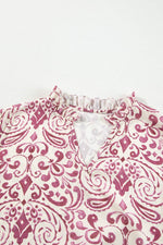 Load image into Gallery viewer, Pink Paisley Print Tiered 3/4 Sleeve Notched Neck Mini Dress - Fashion Queen -  10
