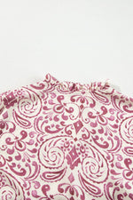 Load image into Gallery viewer, Pink Paisley Print Tiered 3/4 Sleeve Notched Neck Mini Dress - Fashion Queen -  12
