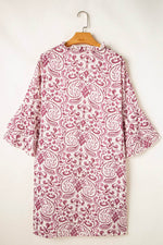 Load image into Gallery viewer, Pink Paisley Print Tiered 3/4 Sleeve Notched Neck Mini Dress - Fashion Queen -  9
