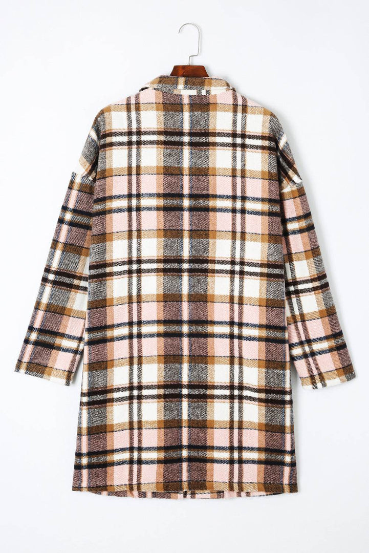 Pink Plaid Button Up Lapel Jacket - Fashion Queen -  10