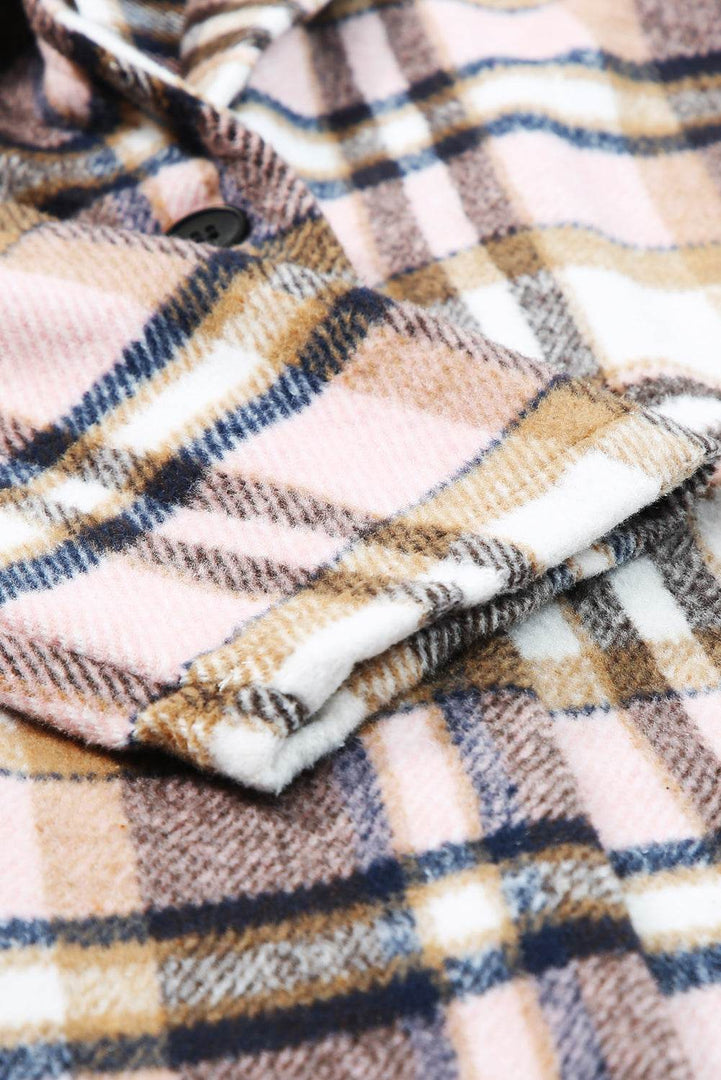Pink Plaid Button Up Lapel Jacket - Fashion Queen -  13