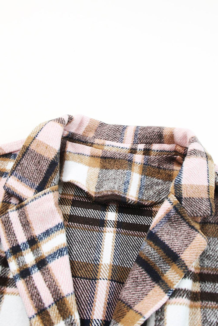 Pink Plaid Button Up Lapel Jacket - Fashion Queen -  16