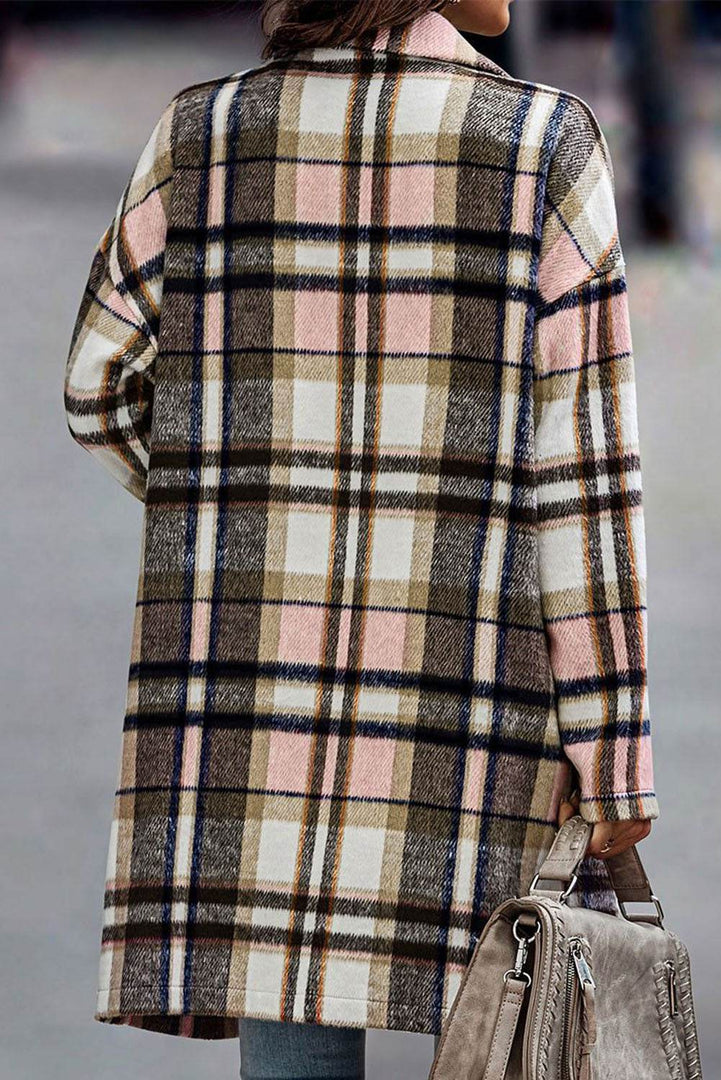 Pink Plaid Button Up Lapel Jacket - Fashion Queen -  2