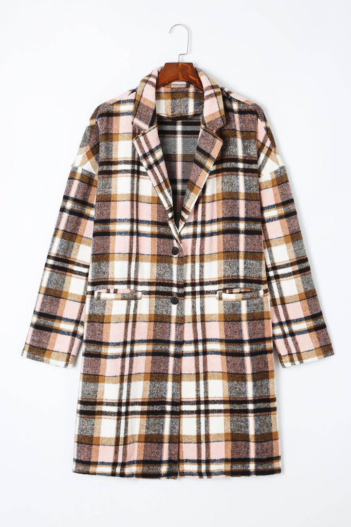 Pink Plaid Button Up Lapel Jacket - Fashion Queen -  9