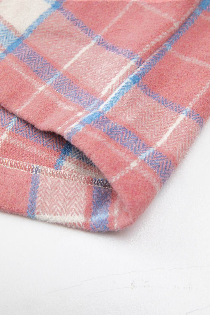 Pink Plaid Flap Pocket Button Up Shacket - Fashion Queen -  14