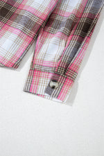 Load image into Gallery viewer, Pink Plaid Flap Pocket Button Up Shacket - Outerwear/Plaid Shackets - Fashion Queen
