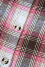 Load image into Gallery viewer, Pink Plaid Flap Pocket Button Up Shacket - Outerwear/Plaid Shackets - Fashion Queen
