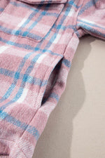 Load image into Gallery viewer, Pink Plaid Print Color Block Collared Flap Pockets Loose Shacket - Fashion Queen -  10

