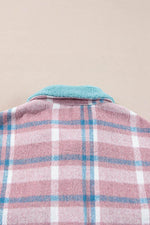 Load image into Gallery viewer, Pink Plaid Print Color Block Collared Flap Pockets Loose Shacket - Fashion Queen -  11
