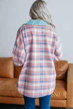 Load image into Gallery viewer, Pink Plaid Print Color Block Collared Flap Pockets Loose Shacket - Fashion Queen -  3
