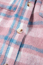 Load image into Gallery viewer, Pink Plaid Print Color Block Collared Flap Pockets Loose Shacket - Fashion Queen -  8
