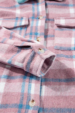 Load image into Gallery viewer, Pink Plaid Print Color Block Collared Flap Pockets Loose Shacket - Fashion Queen -  9
