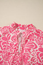 Load image into Gallery viewer, Pink Plus Size Floral Print Frilled Neck Puff Sleeve Top - Fashion Queen -  13
