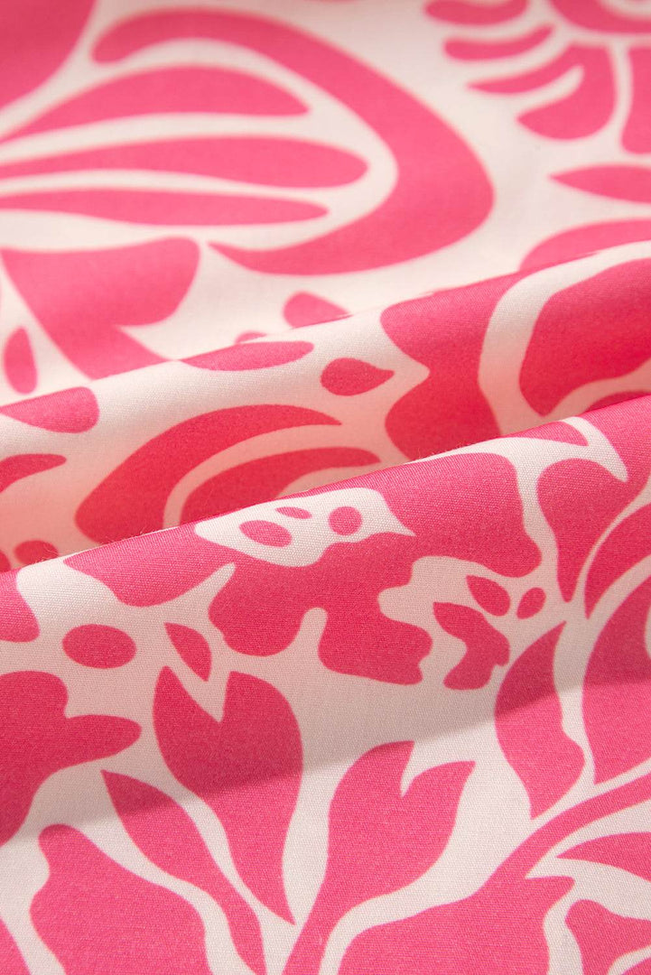 Pink Plus Size Floral Print Frilled Neck Puff Sleeve Top - Fashion Queen -  16