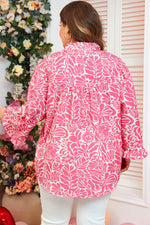 Load image into Gallery viewer, Pink Plus Size Floral Print Frilled Neck Puff Sleeve Top - Fashion Queen -  2
