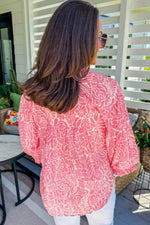 Load image into Gallery viewer, Pink Plus Size Floral Print Frilled Neck Puff Sleeve Top - Fashion Queen -  8
