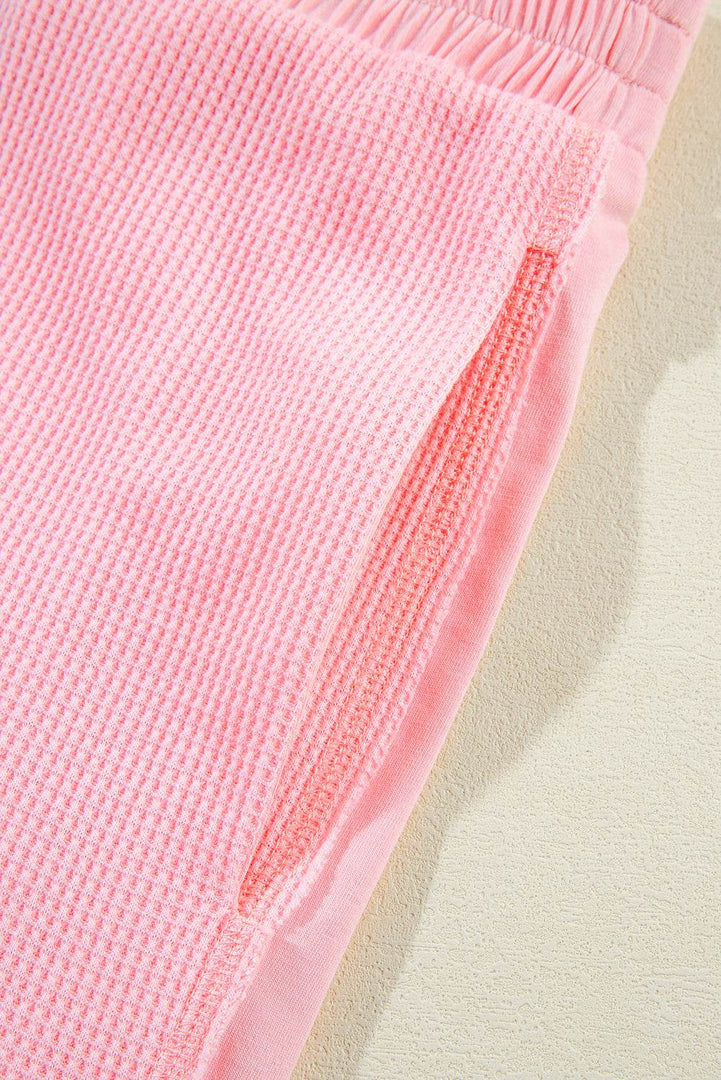 Pink Plus Size Ribbed Exposed Seam Tee and Shorts Set - Fashion Queen -  10