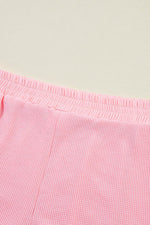 Load image into Gallery viewer, Pink Plus Size Ribbed Exposed Seam Tee and Shorts Set - Fashion Queen -  11
