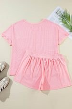 Load image into Gallery viewer, Pink Plus Size Ribbed Exposed Seam Tee and Shorts Set - Fashion Queen -  2
