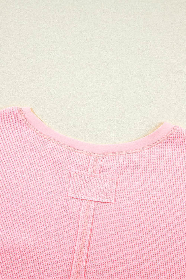 Pink Plus Size Ribbed Exposed Seam Tee and Shorts Set - Fashion Queen -  3