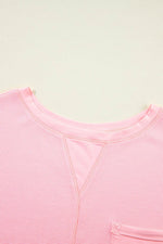 Load image into Gallery viewer, Pink Plus Size Ribbed Exposed Seam Tee and Shorts Set - Fashion Queen -  4
