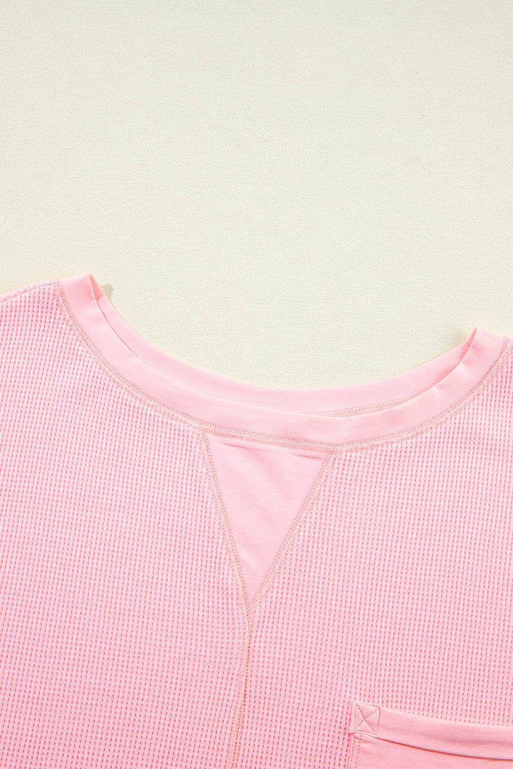 Pink Plus Size Ribbed Exposed Seam Tee and Shorts Set - Fashion Queen -  4