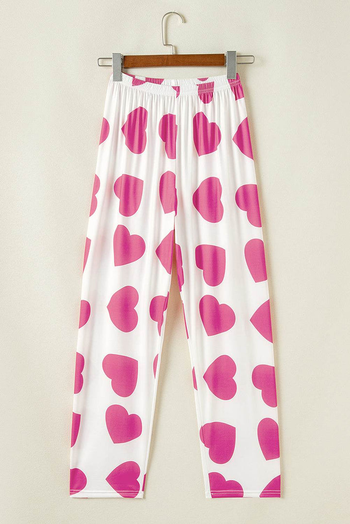 Pink Ruffled Tank Top And Heart Print Pants Lounge Set - Fashion Queen -  10
