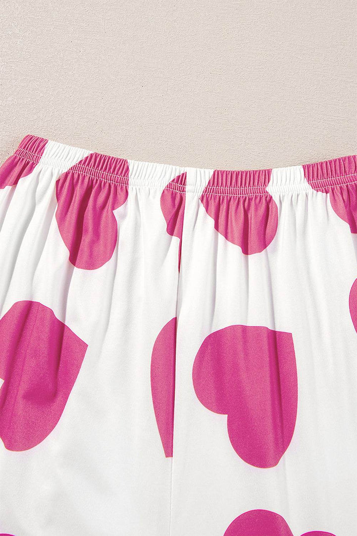 Pink Ruffled Tank Top And Heart Print Pants Lounge Set - Fashion Queen -  15