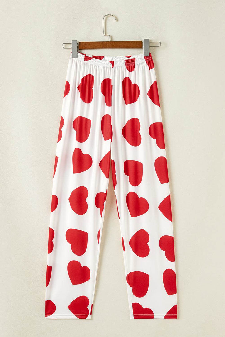 Pink Ruffled Tank Top And Heart Print Pants Lounge Set - Fashion Queen -  28