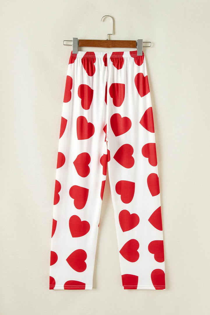 Pink Ruffled Tank Top And Heart Print Pants Lounge Set - Fashion Queen -  29