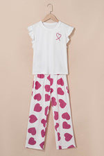 Load image into Gallery viewer, Pink Ruffled Tank Top And Heart Print Pants Lounge Set - Fashion Queen -  3
