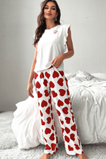 Load image into Gallery viewer, Pink Ruffled Tank Top And Heart Print Pants Lounge Set - Fashion Queen -  6
