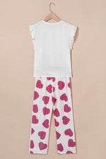Load image into Gallery viewer, Pink Ruffled Tank Top And Heart Print Pants Lounge Set - Fashion Queen -  7
